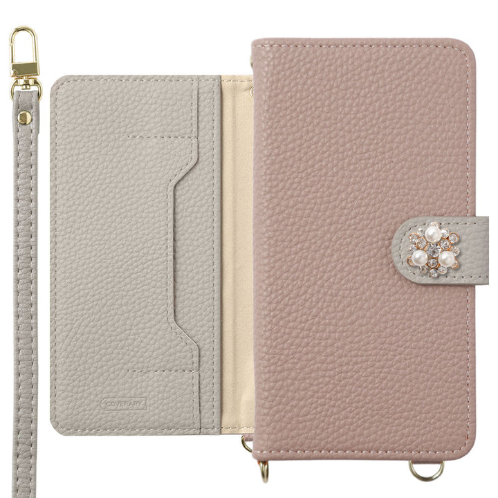 Vegan leather bicolor one-point series stand function with shoulder strap notebook-style case (with belt) for iPhone series