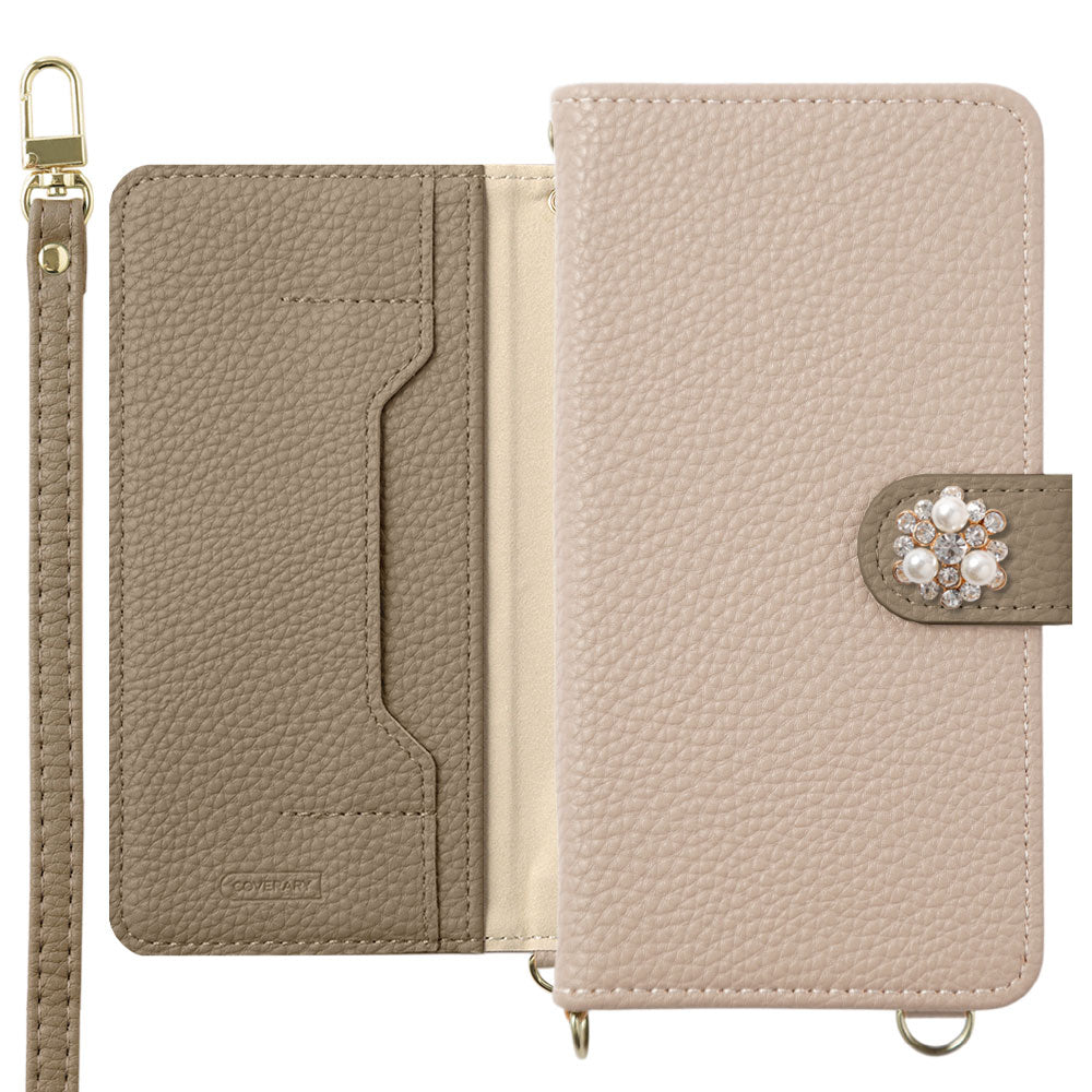 Vegan leather bicolor one-point series stand function with shoulder strap notebook-style case (with belt) for iPhone series