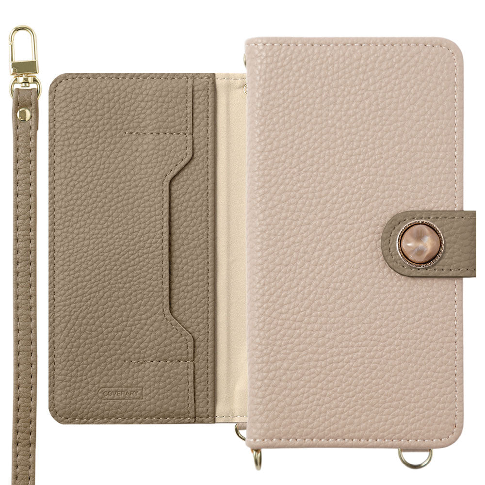 Étui portefeuille bicolore en cuir végan avec décoration en pierre naturelle imitation, fonction support, bandoulière, avec ceinture, pour la série iPhone