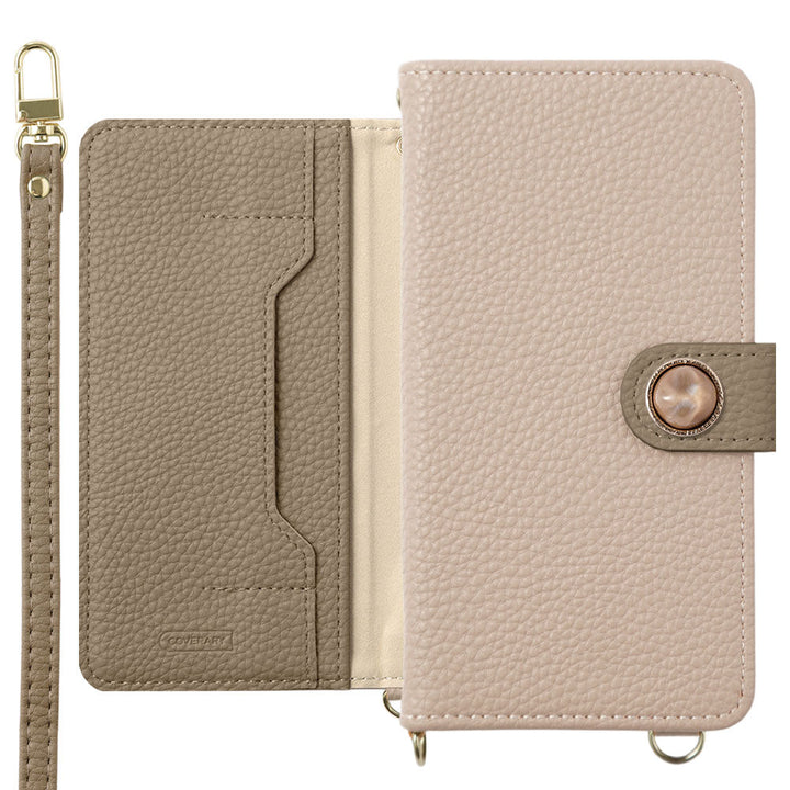 Étui portefeuille bicolore en cuir végan avec décoration en pierre naturelle imitation, fonction support, bandoulière, avec ceinture, pour la série iPhone
