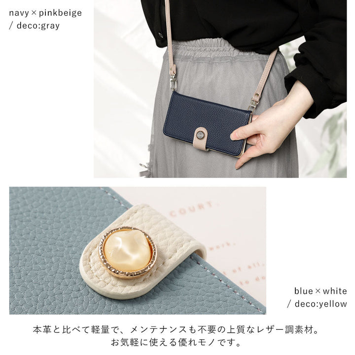 Étui portefeuille bicolore en cuir végan avec décoration en pierre naturelle imitation, fonction support, bandoulière, avec ceinture, pour la série iPhone