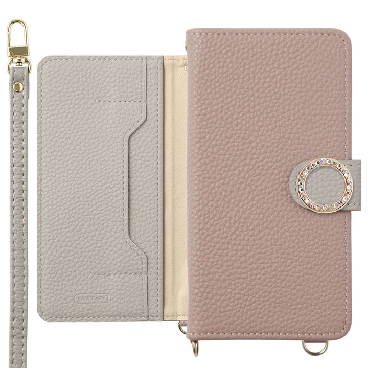 Vegan leather bicolor round stone stand function shoulder strap notebook-style case (with belt) Galaxy series