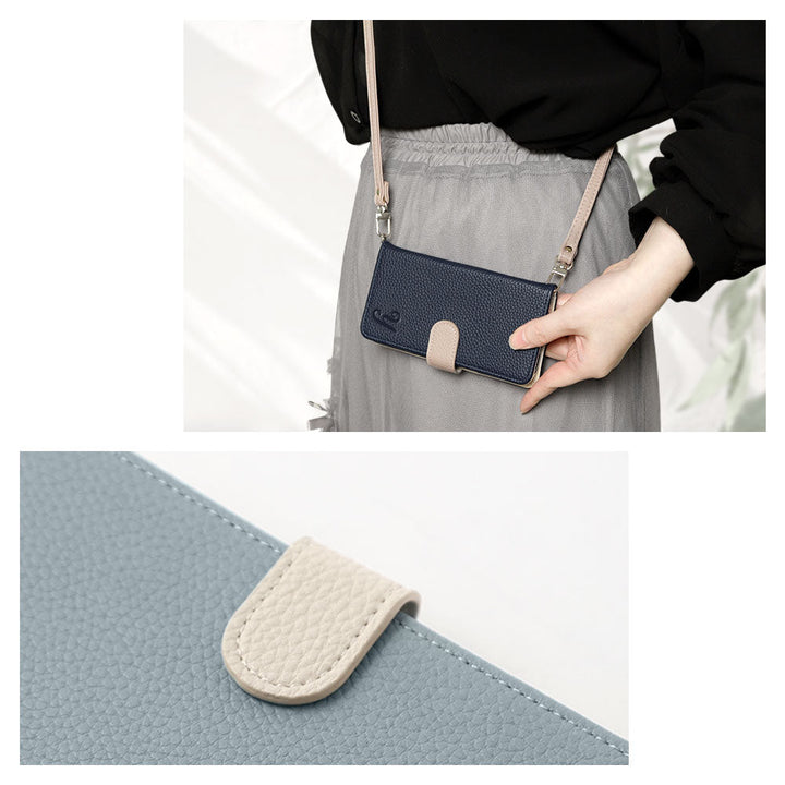 ヴィーガンレザー バイカラー イニシャル スタンド機能 ショルダーストラップ付き 手帳型ケース（ベルトあり）