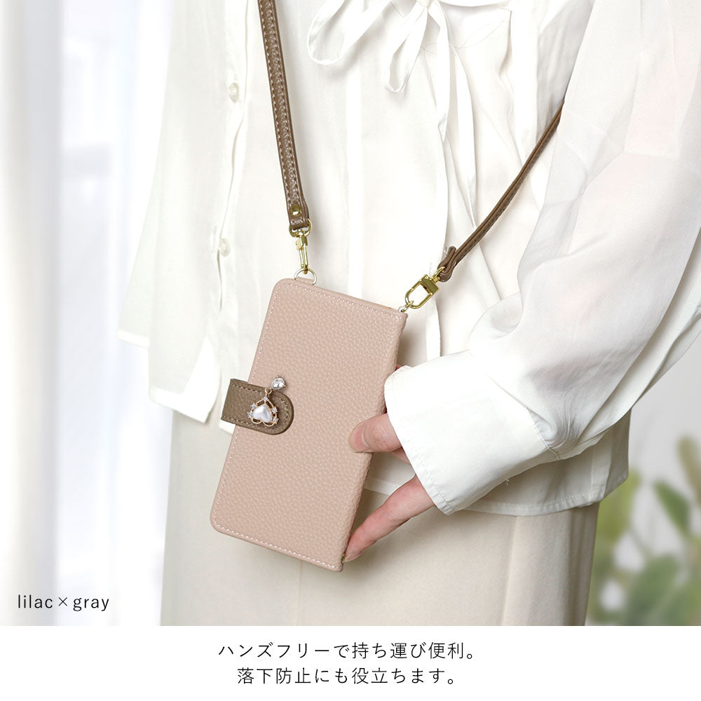 Vegan leather bicolor heart deco stand function with shoulder strap notebook-style case (with belt)