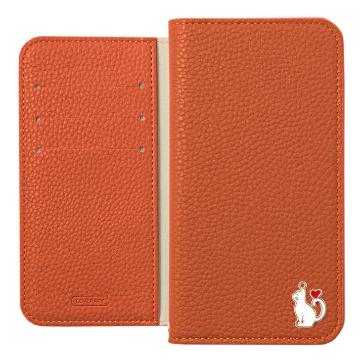 Étui portefeuille à fonction support avec décoration cœur chat en cuir synthétique vegan texturé simple