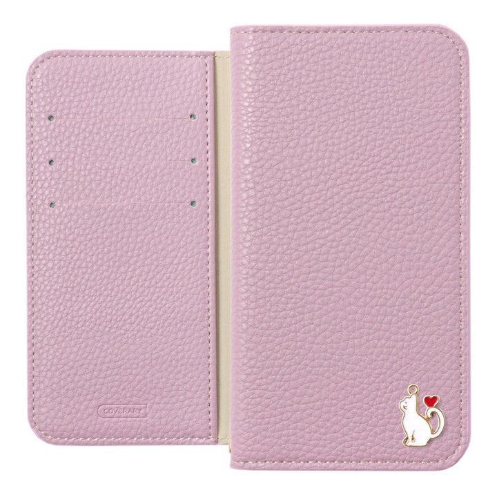 Étui portefeuille à fonction support avec décoration cœur chat en cuir synthétique vegan texturé simple