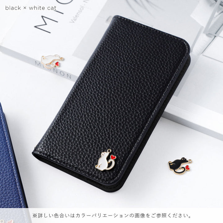 Étui portefeuille à fonction support avec décoration cœur chat en cuir synthétique végan texturé simple pour série iPhone