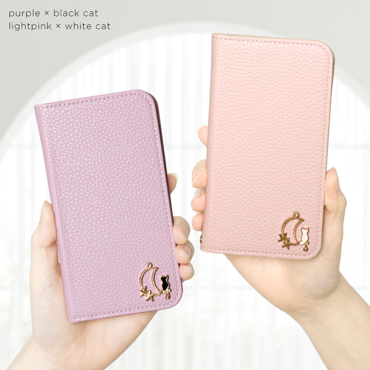 Cuir végan texturé Aspect cuir simple Décoration Moon Cat Fonction support Étui portefeuille