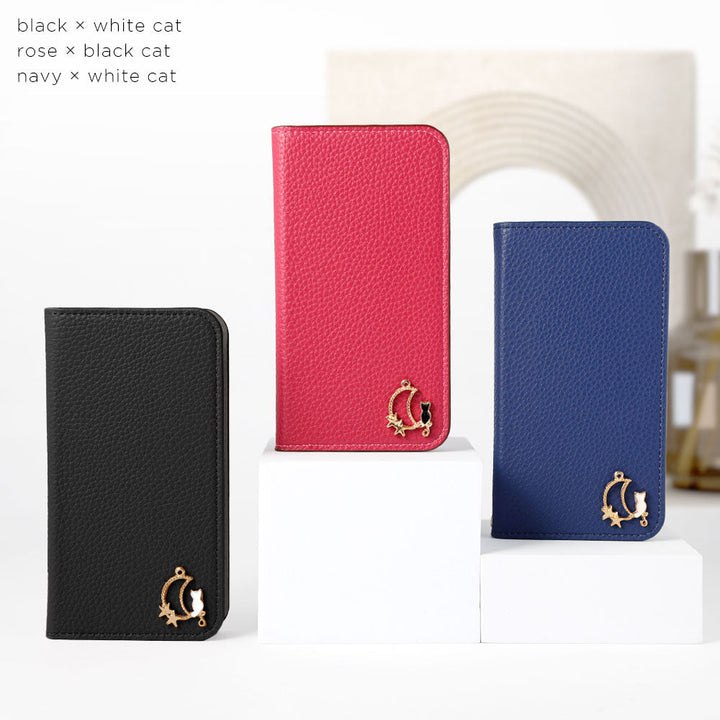 Vegan leather textured simple leather-style Moon Cat Deco stand function folio case for Google Pixel series