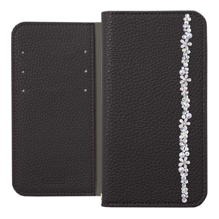 Vegan Leather Grain Processed Simple Leather-Like Flower Line Stand Function Wallet Case Xperia Series