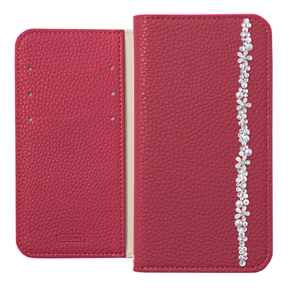 Vegan leather with grain processing, simple leather-like flower line, stand function, notebook-style case