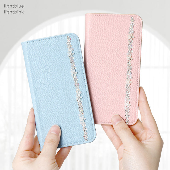 Vegan Leather Grain Processed Simple Leather-Like Flower Line Stand Function Wallet Case Xperia Series