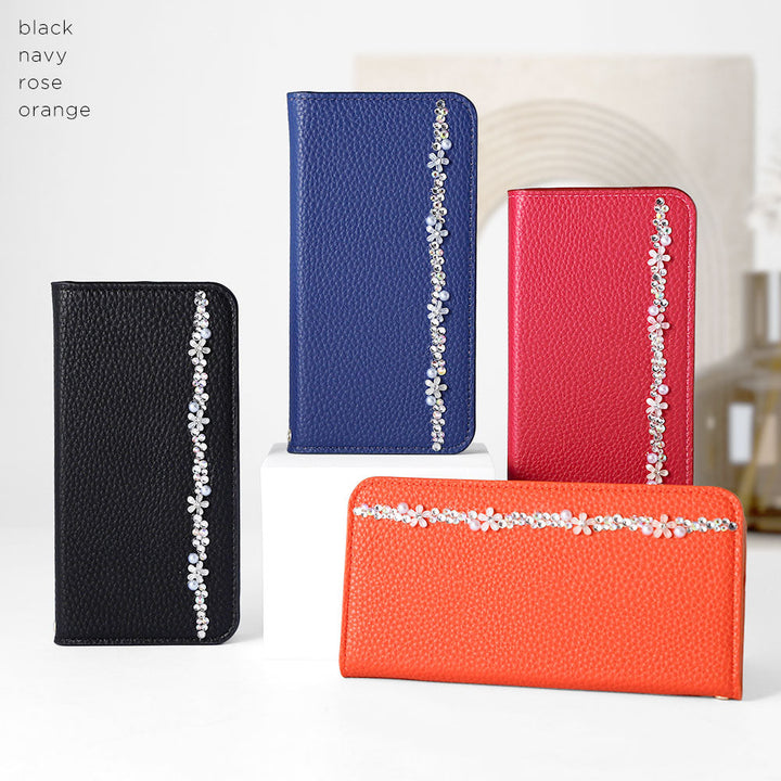 Vegan Leather Grain Processed Simple Leather-Like Flower Line Stand Function Wallet Case Xperia Series