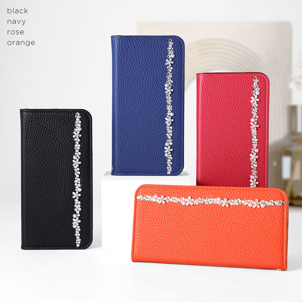 Étui portefeuille à fonction support avec motif floral, aspect cuir simple texturé en cuir végan pour la série AQUOS