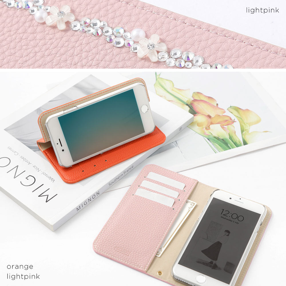 Étui portefeuille à fonction support avec motif floral, aspect cuir simple texturé en cuir végan pour la série AQUOS