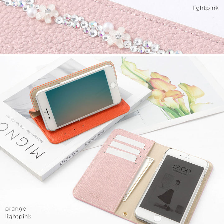 Vegan leather with grain processing, simple leather-like flower line, stand function, notebook-style case