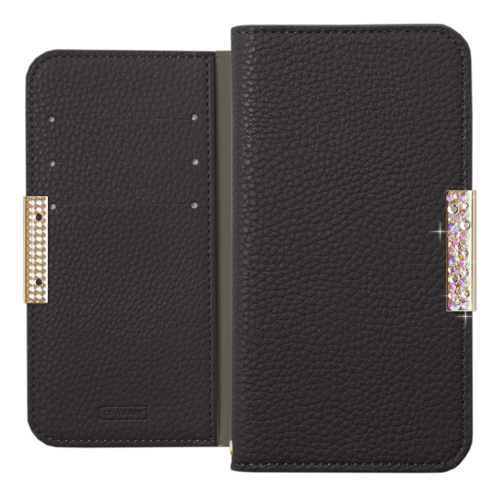 Vegan leather textured simple leather-style stone frame decoration stand function notebook-style case Xperia series