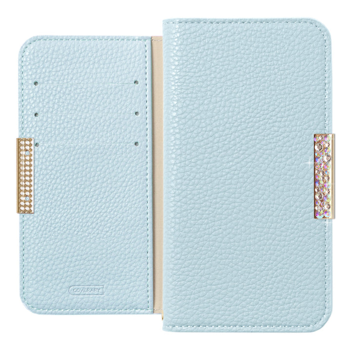 ヴィーガンレザー シボ加工 シンプルレザー調 ストーンフレームデコ スタンド機能 手帳型ケース