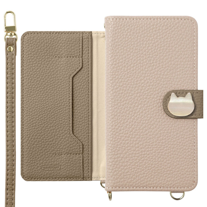 Étui portefeuille bicolore en cuir végan avec décoration chat, fonction support, bandoulière (avec ceinture) pour la série Google Pixel