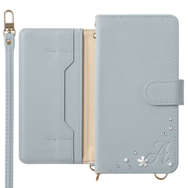 Étui portefeuille avec fonction support, décoration initiale, sangle d&