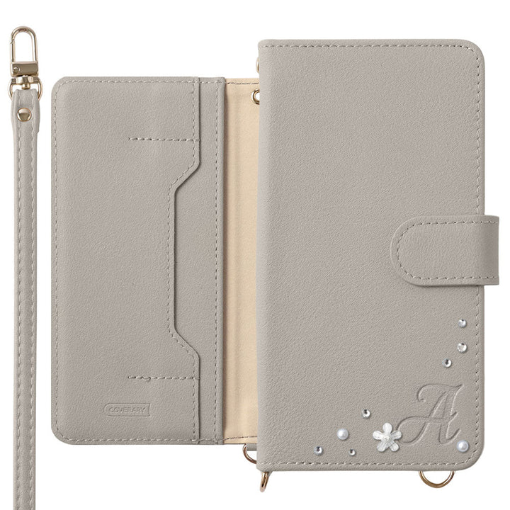 Étui portefeuille avec fonction support, décoration initiale, sangle d&