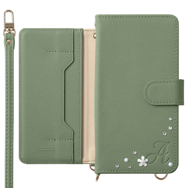 Étui portefeuille avec fonction support en cuir végan couleur nuancée, décoration initiale, bandoulière incluse (avec ceinture) pour séries iPhone