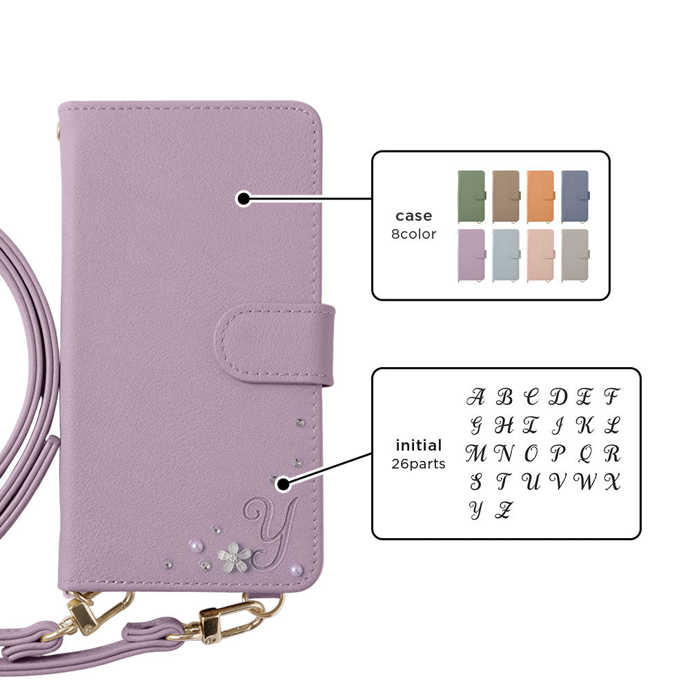 Étui portefeuille avec fonction support en cuir végan couleur nuancée, décoration initiale, bandoulière incluse (avec ceinture) pour séries iPhone