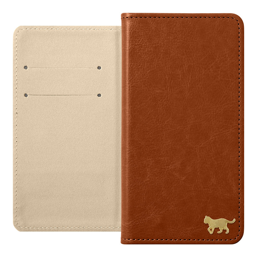 Vegan Leather Simple Gold Cat Decoration Wallet Case for Xperia Series