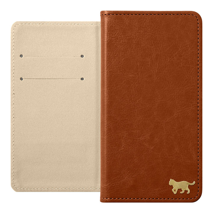 Vegan Leather Simple Gold Cat Decoration Wallet Case for Xperia Series