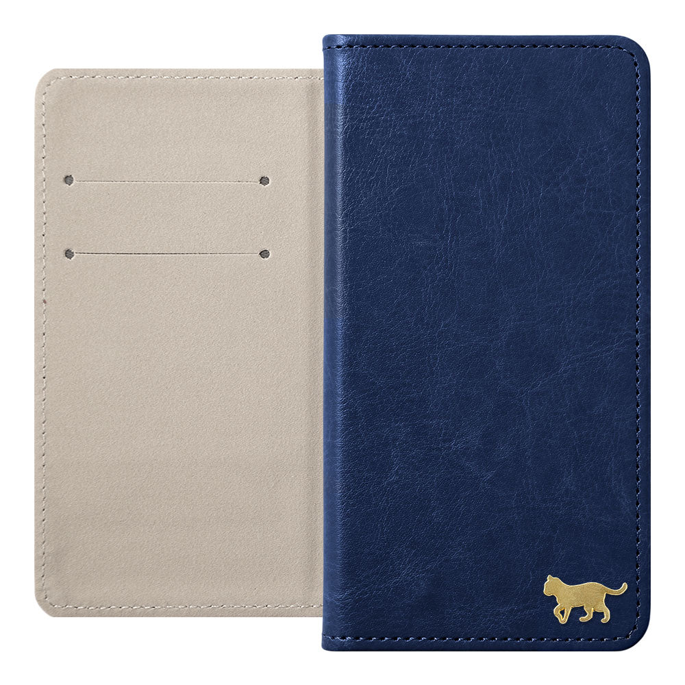 Étui portefeuille simple en cuir végan avec décoration chat doré pour la série AQUOS