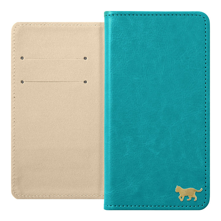 Vegan Leather Simple Gold Cat Decoration Wallet Case for Xperia Series