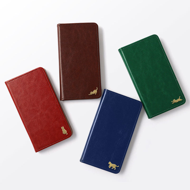 Vegan Leather Simple Gold Cat Decoration Wallet Case for Xperia Series