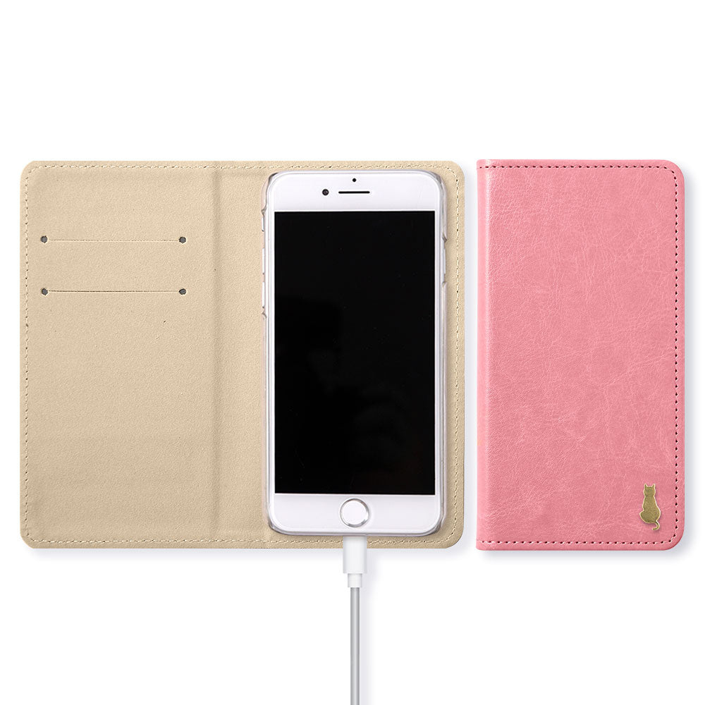 Vegan Leather Simple Gold Cat Decoration Wallet Case for Xperia Series