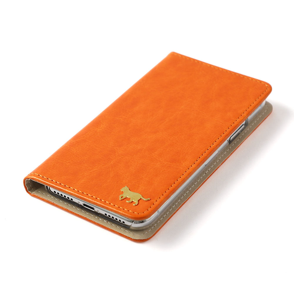 Vegan Leather Simple Gold Cat Decoration Wallet Case for Xperia Series