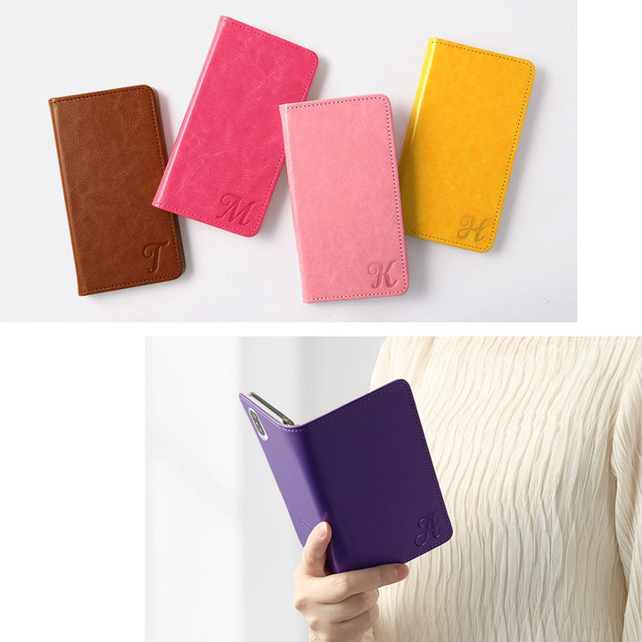 Vegan Leather Simple Initial Wallet Case for Xperia Series