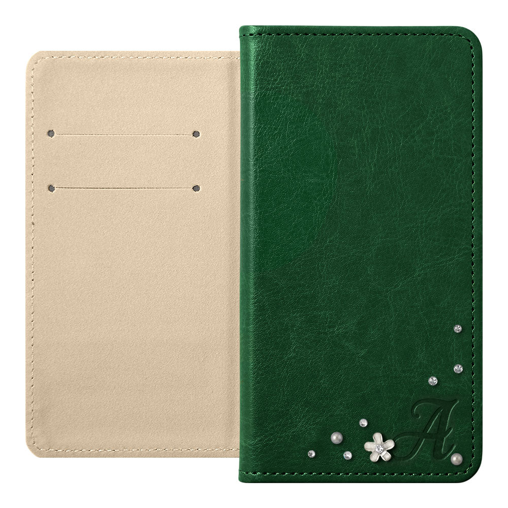 Vegan Leather Simple Initial Deco Stone Wallet Case for Galaxy Series