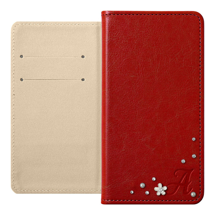 Étui portefeuille simple en cuir végan avec décoration initiale en pierre pour la série AQUOS