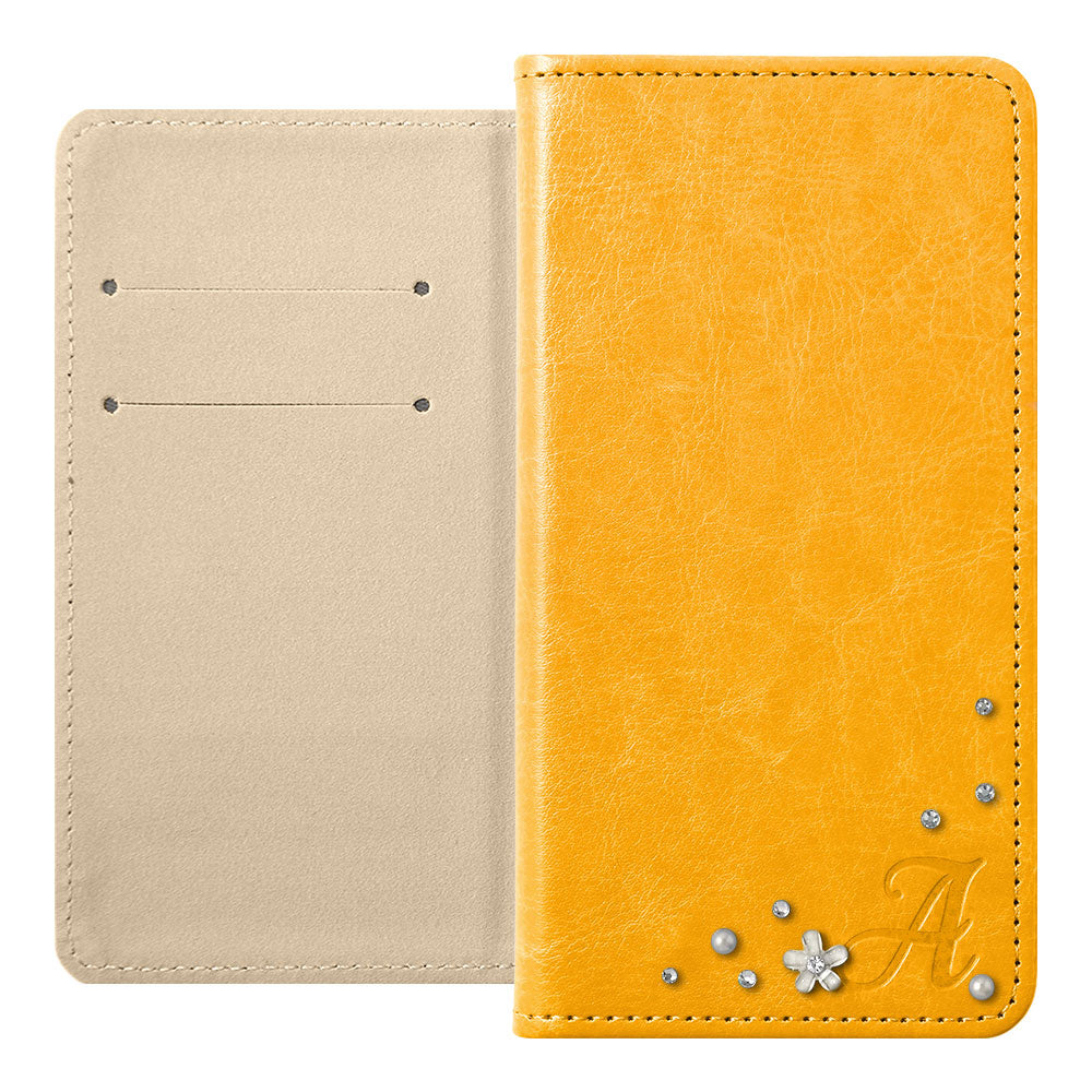 Étui portefeuille simple en cuir végan avec décoration initiale en pierre pour la série AQUOS