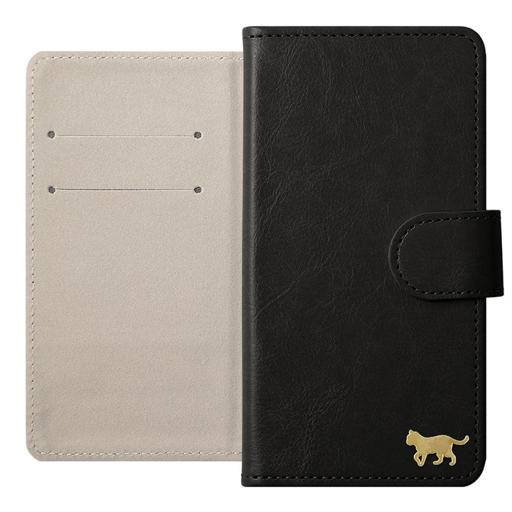 Vegan Leather Simple Gold Cat Decoration Wallet Case (with Belt) for Xperia Series