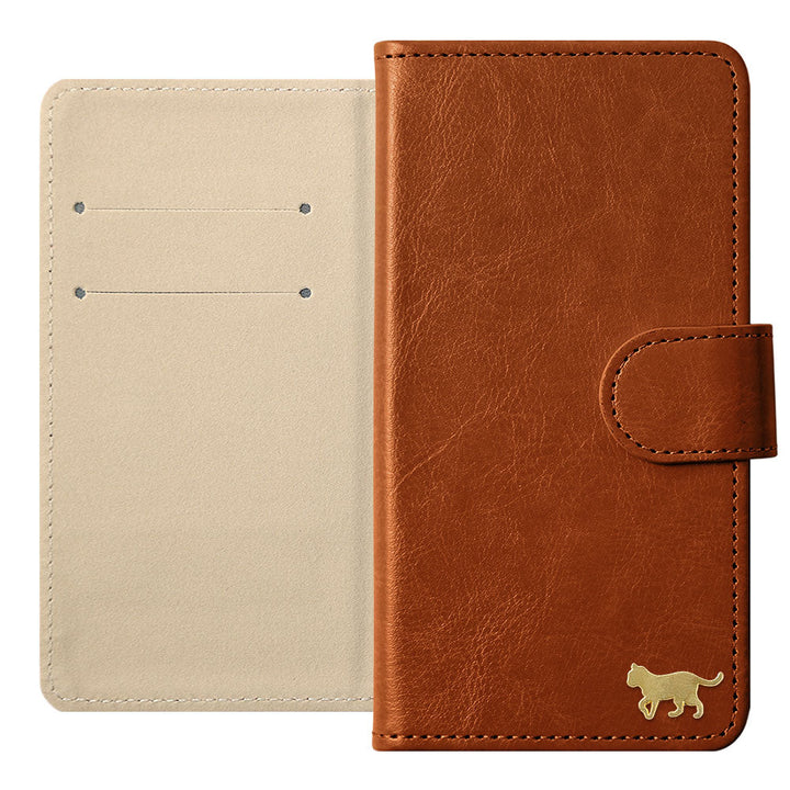 Vegan Leather Simple Gold Cat Decoration Wallet Case (with Belt) for Xperia Series