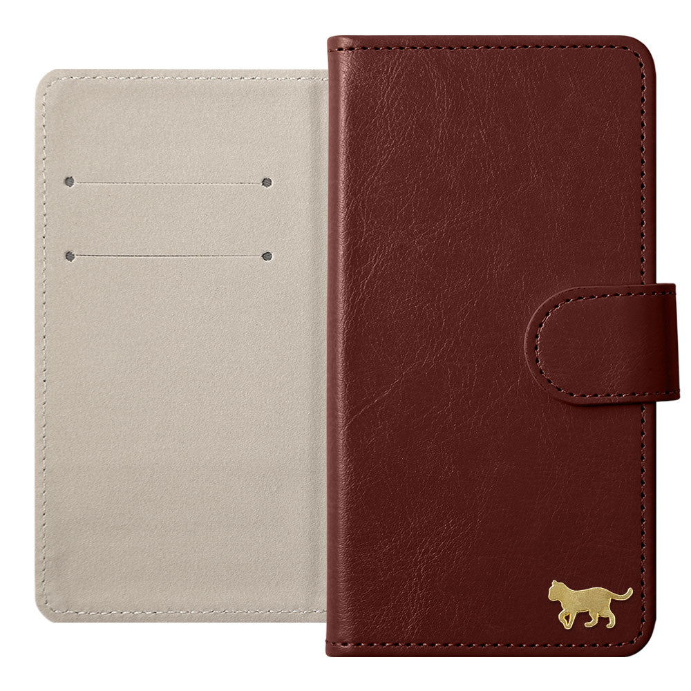 Vegan Leather Simple Gold Cat Decoration Wallet Case (with Belt) for Xperia Series