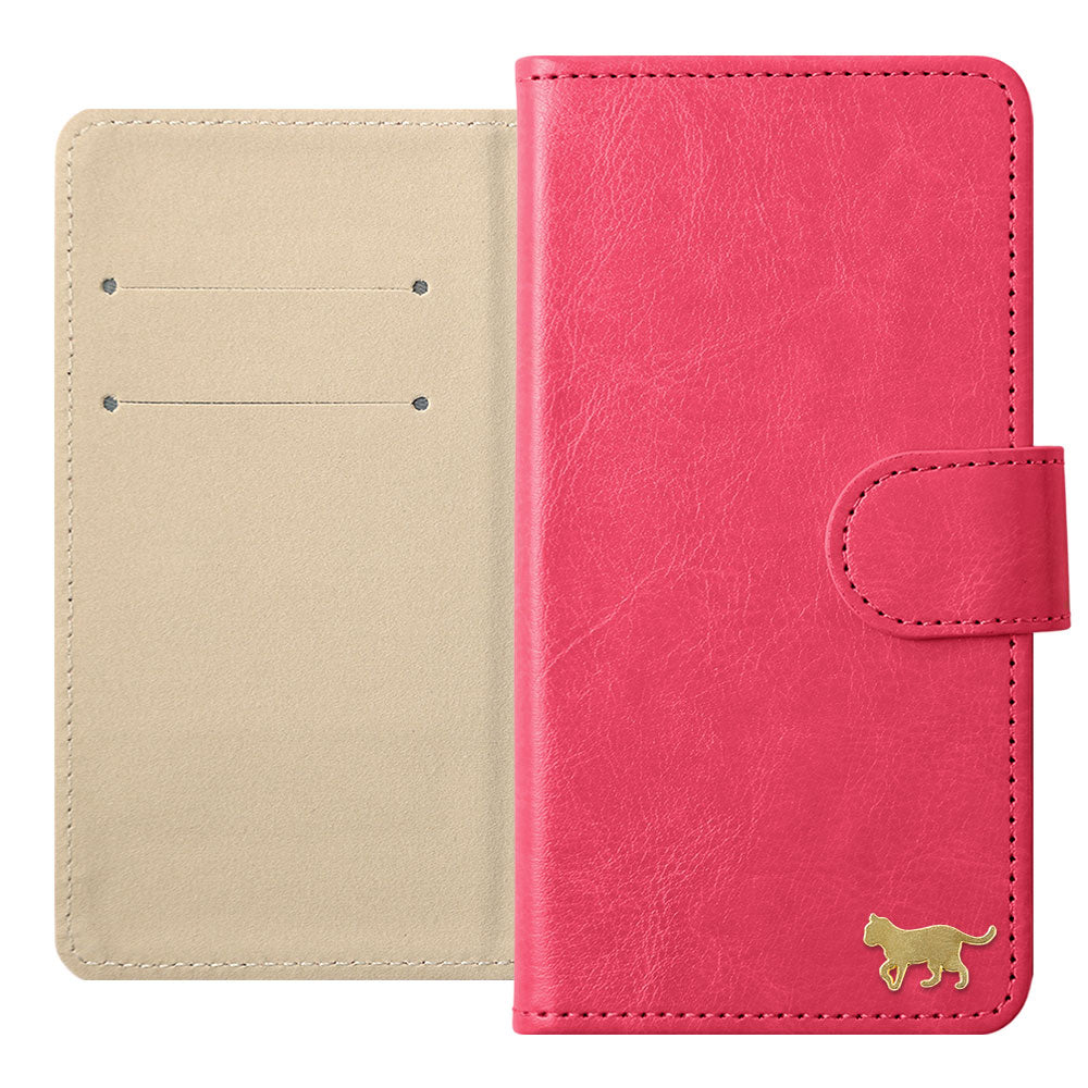 Vegan Leather Simple Gold Cat Decoration Wallet Case (with Belt) for Xperia Series