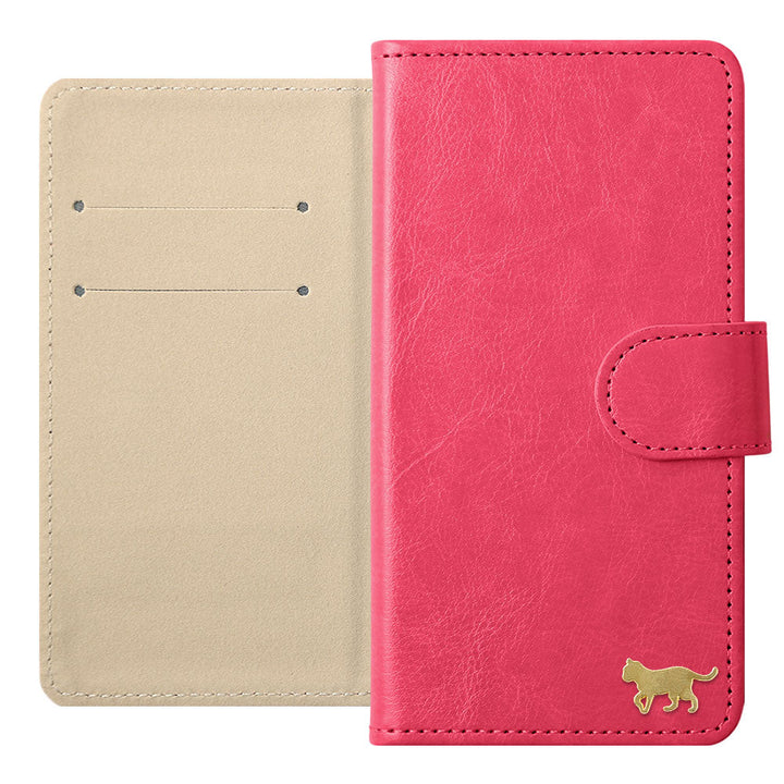 Vegan Leather Simple Gold Cat Decoration Wallet Case (with Belt) for Xperia Series