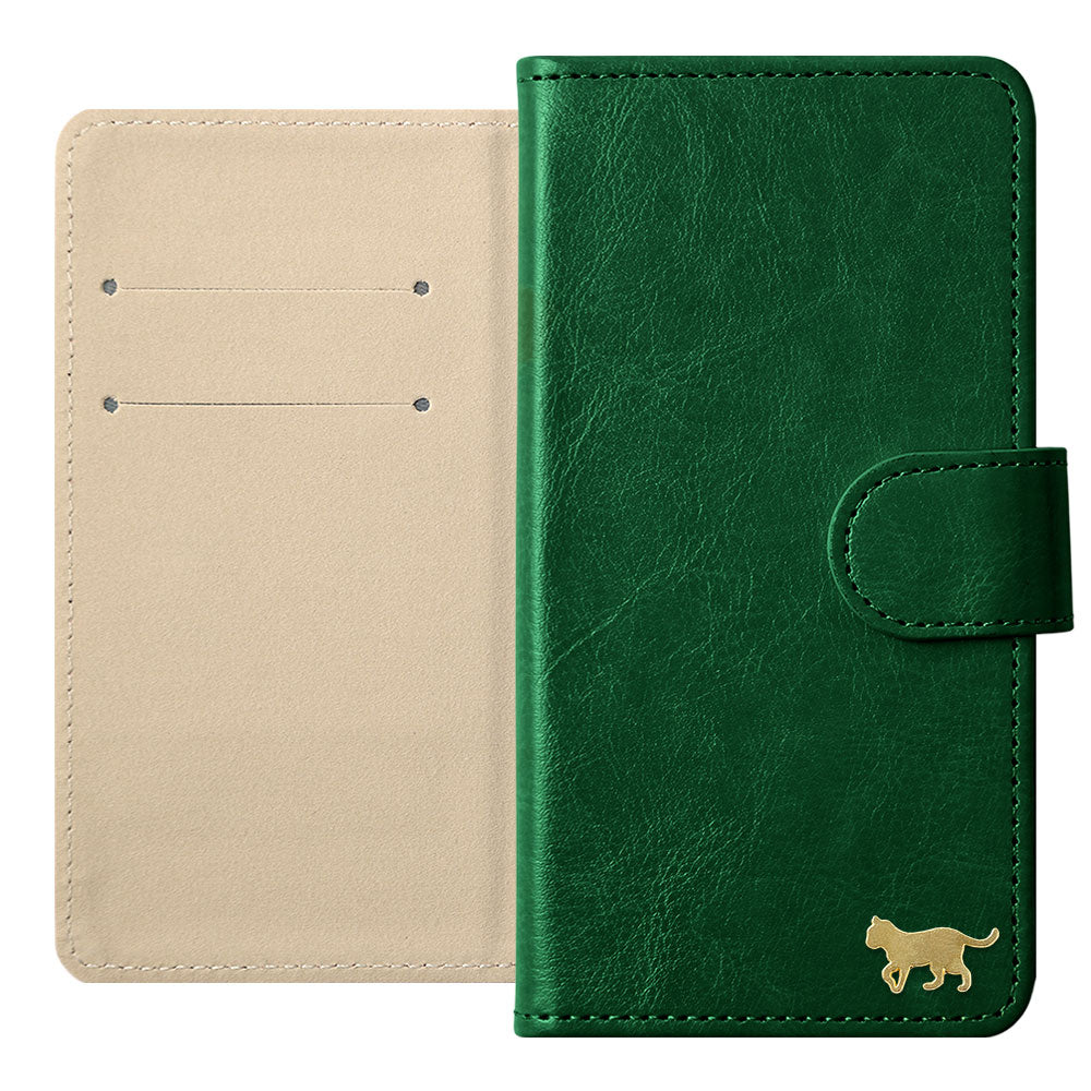 Vegan Leather Simple Gold Cat Decoration Wallet Case (with Belt) for Xperia Series