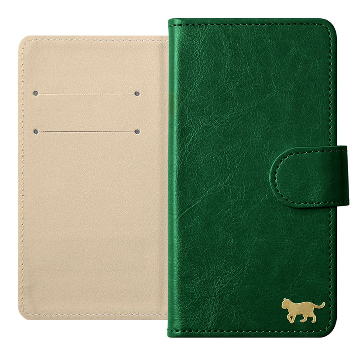 Vegan Leather Simple Gold Cat Decoration Wallet Case (with Belt) for Xperia Series