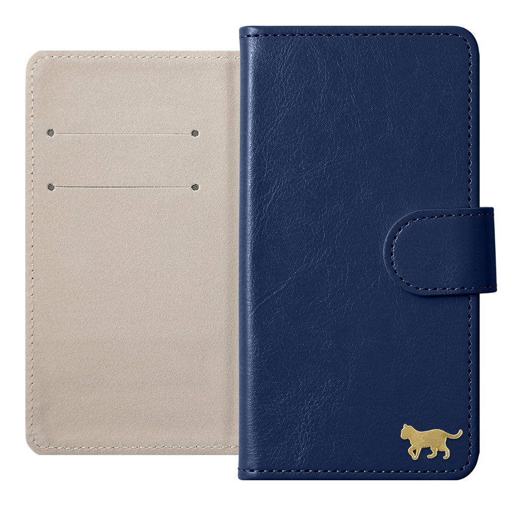 Vegan Leather Simple Gold Cat Decoration Wallet Case (with Belt) for Xperia Series