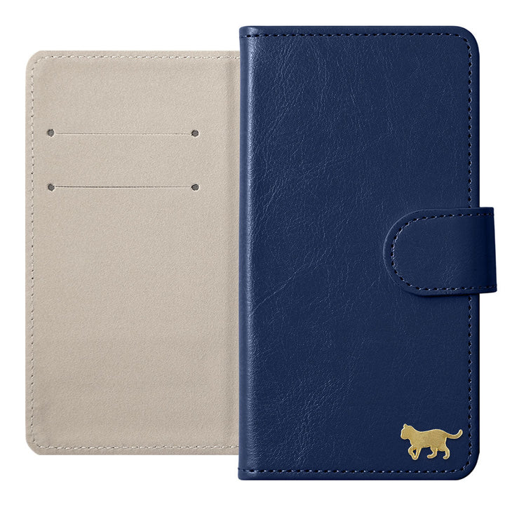 Vegan Leather Simple Gold Cat Decoration Wallet Case (with Belt) for Xperia Series