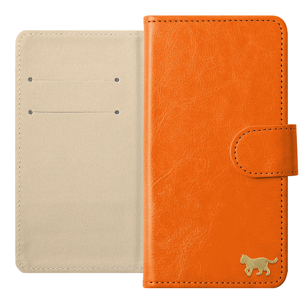 Vegan Leather Simple Gold Cat Decoration Wallet Case (with Belt) for Xperia Series