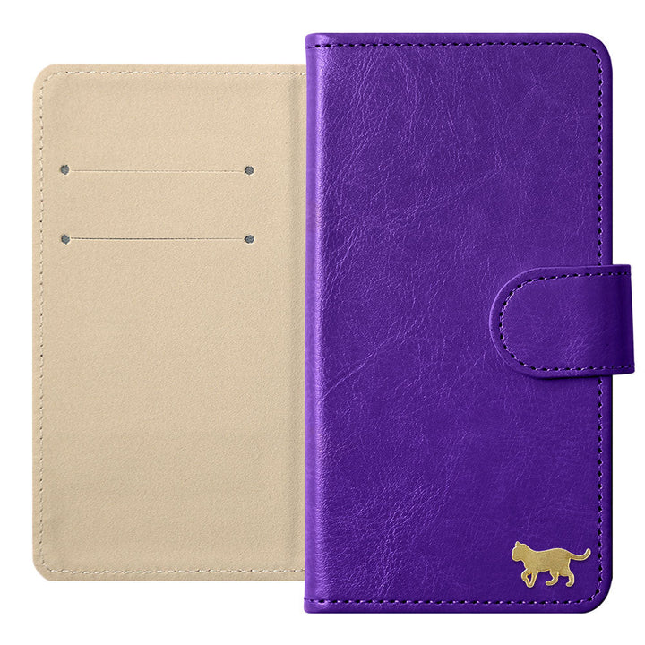 Vegan Leather Simple Gold Cat Decoration Wallet Case (with Belt) for Xperia Series