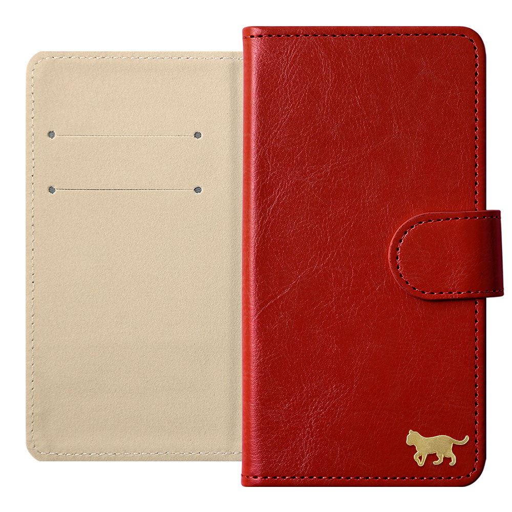 Vegan Leather Simple Gold Cat Decoration Wallet Case (with Belt) for Xperia Series